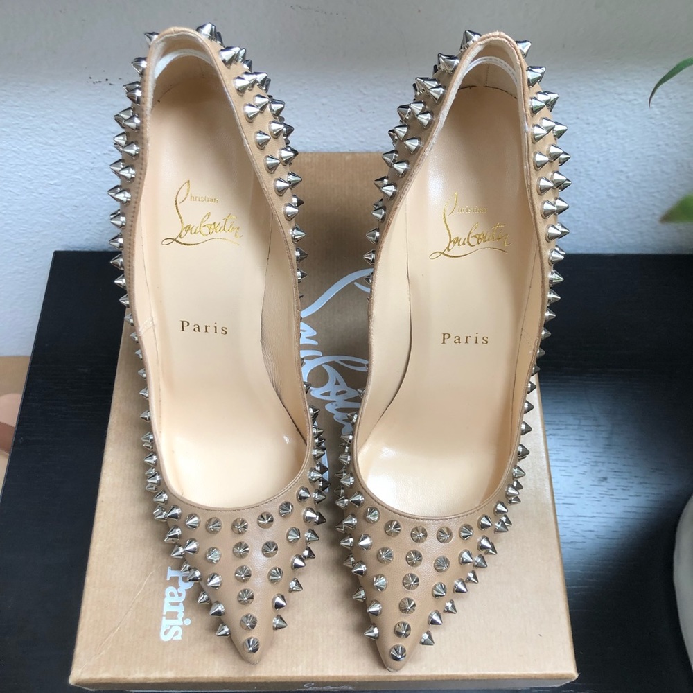 Christian Louboutin NUDE ORIGINAL PRE-2013 PIGALLE SPIKES 120 PUMPS Heels - Picture 5 of 11